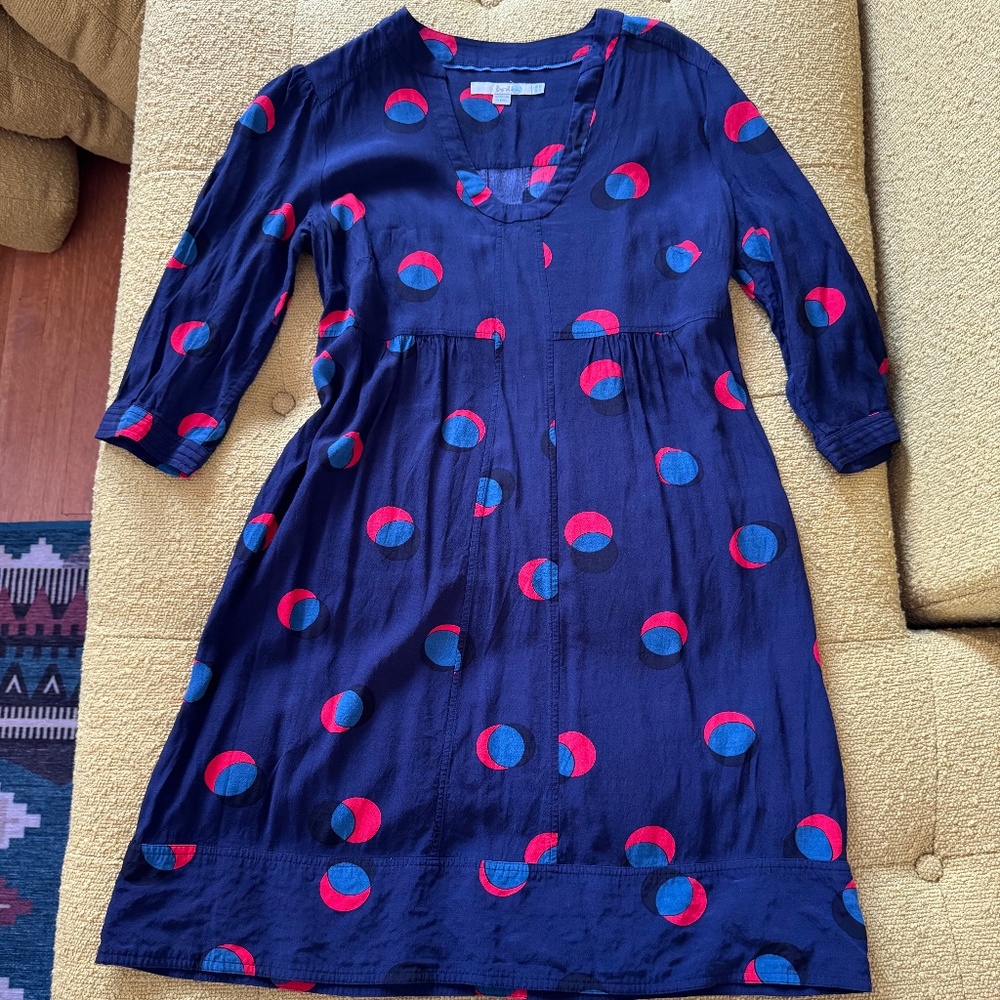 Boden short dress navy blue big dots size 10